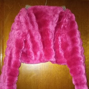 Fur Fushia Pink mid-drift coat size Large